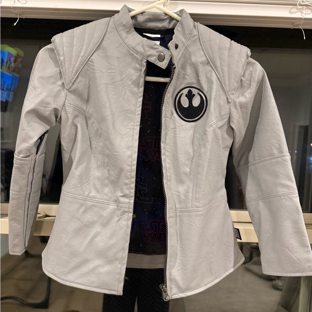 Star Wars Disney Gray Rebel Alliance Jacket Faux Leather Kids Size 5/6 Costume